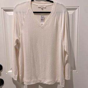Lightweight sweater, long sleeve, LOFT, size L, cream color, v neck
